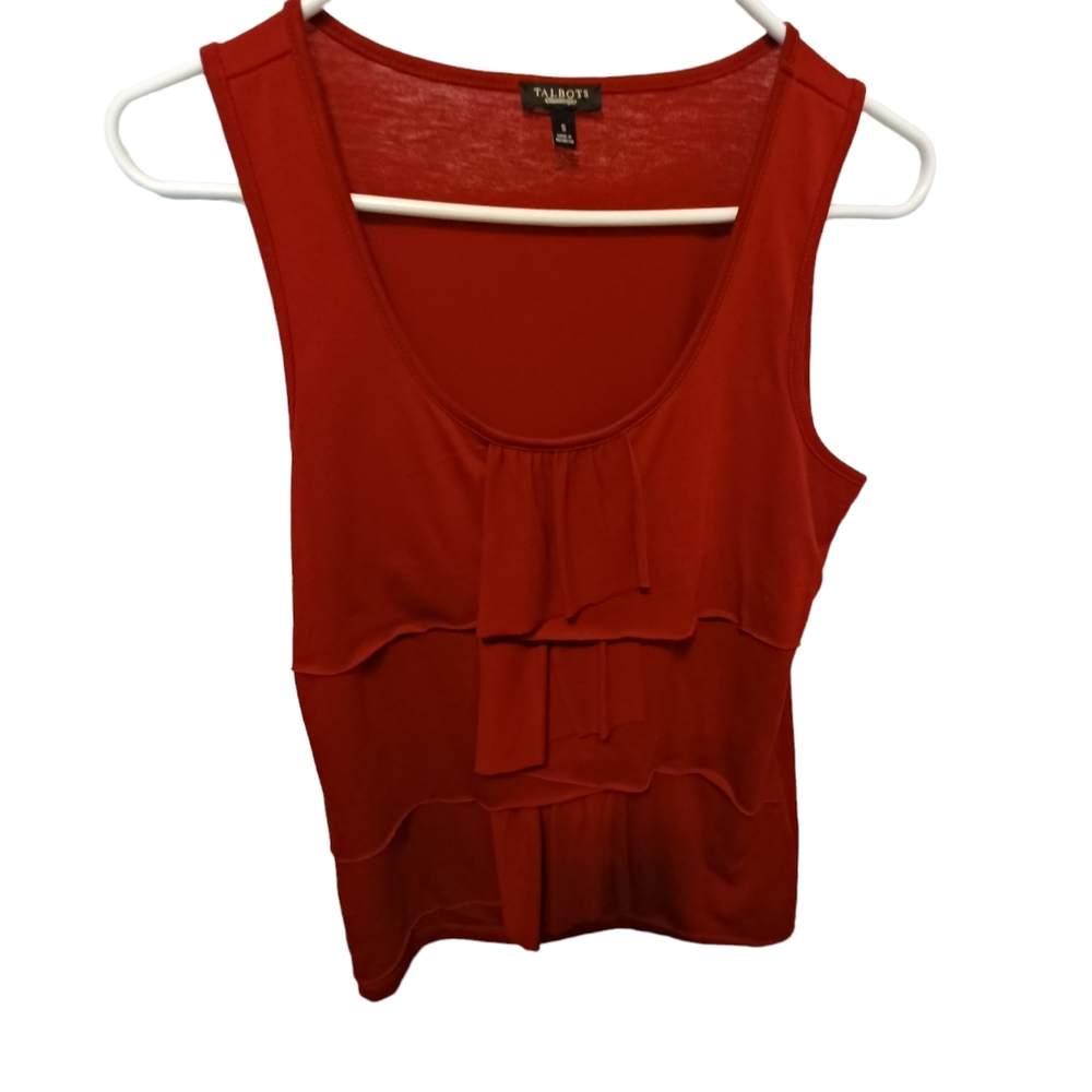 Talbots red ruffled tiered sleeveless blouse size small